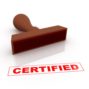 Image of rubber stamp with the text “Certified” on it